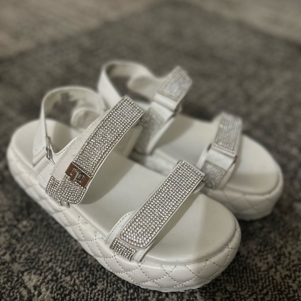 Kids White Sandals with Rhinestone Straps